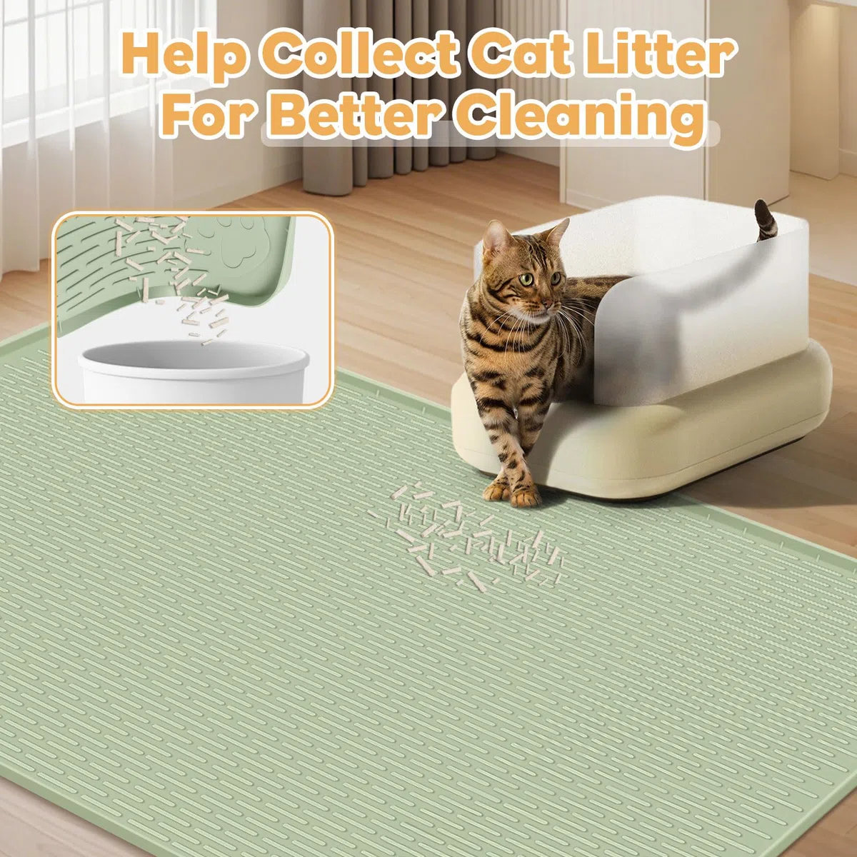 Kalolary Tappetino Lettiera Gatti, Tappetino Lettiera Silicone Tappetino Lettiera Gatti Tappetino Silicone Lettiera Gatti Tappetino Anti Dispersione Gatti Protezione Pavimenti (40 x 28 pollici Verde)
