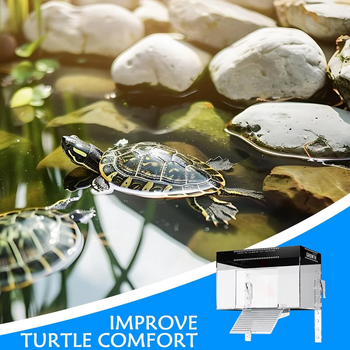 Piattaforma Per Tartarughe Con Rampa Sopra Vasca, Area Di Bagno Solare Per Tartarughe Con Zona Di Risalita, Copertura Habitat Con Gabbia Per Osservazione Animali E Terrario Acquatico