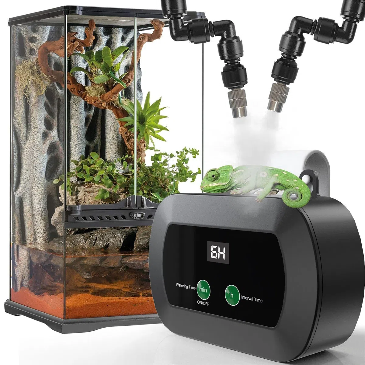 Umidificatore per Terrario - Spruzzatore Automatico con Timer per Rettili | Nebulizzatore Portatile Con Ugello Regolabile 360 Gradi Per Piante Camaleonte Rana Serpente
