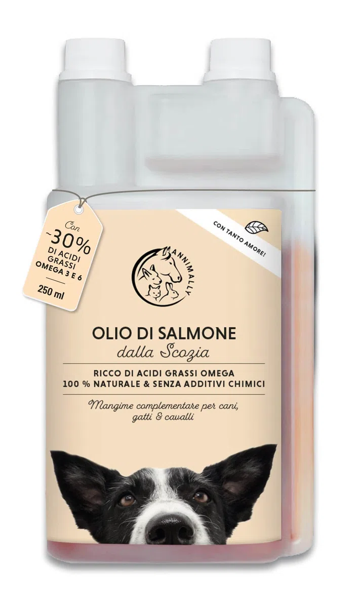 Annimally Olio di Salmone Scozzese per Cani, Gatti e Cavalli 1 Litro - Con il 30% di Acidi Grassi Omega 3 e 6 - Olio di Pesce per Dieta BARF - Prodotto Naturale Puro