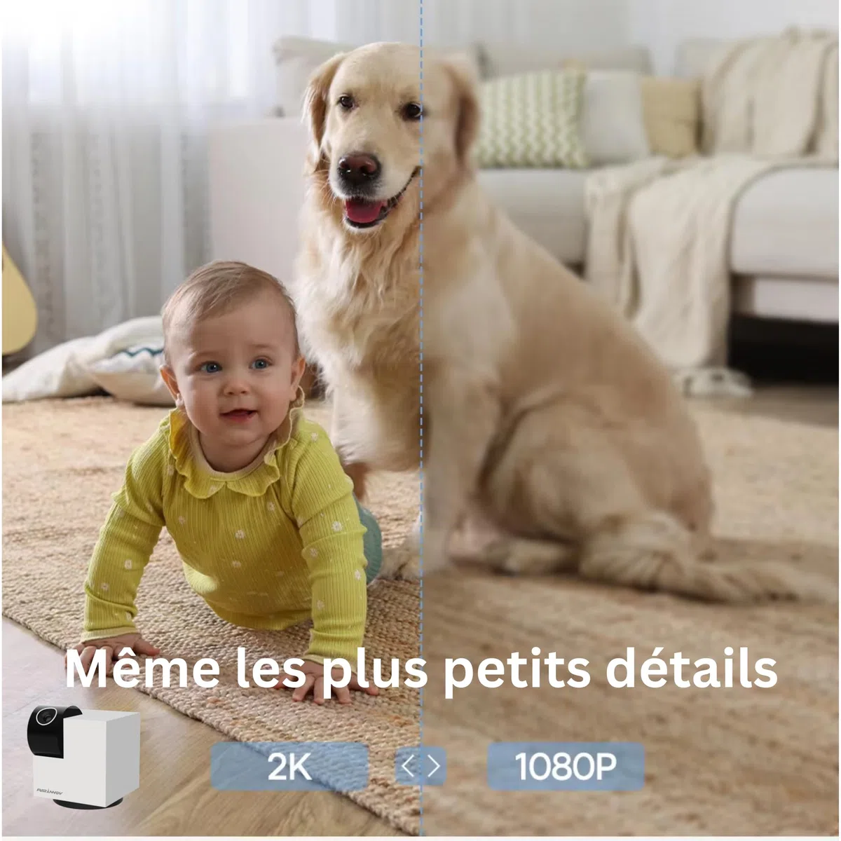 3MP Telecamera interna WiFi, Baby Monitor, Videocamera con controllo WiFi interno, Rilevamento del mov. e del suonoo, Tracciamento, Walkie-talkie, Notturna, Telecamera per cani e gatti, Alexa