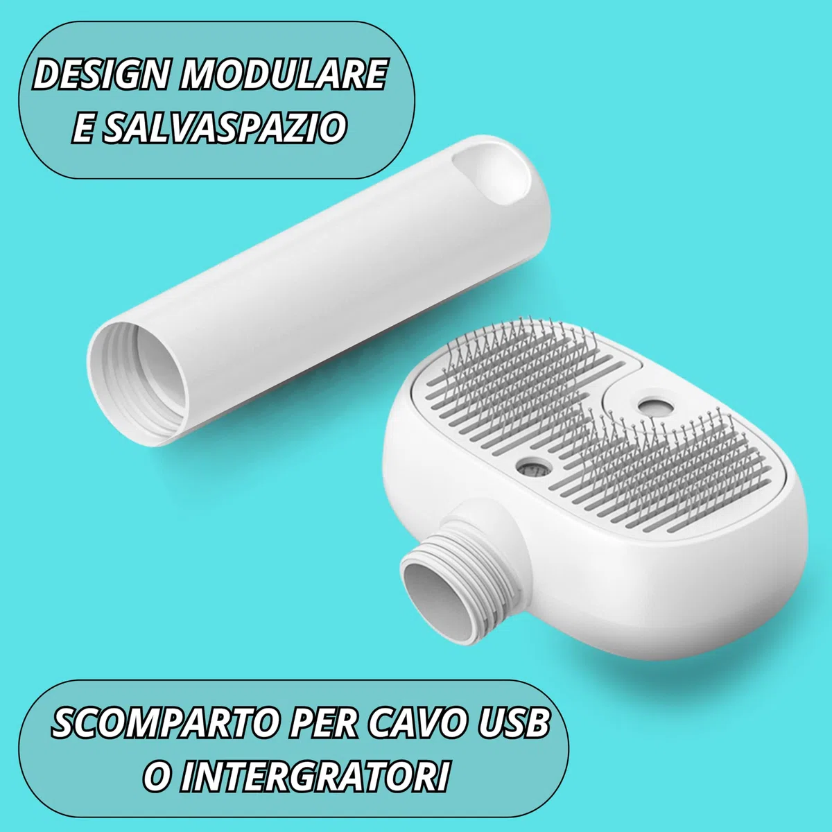 Spazzola a Vapore per Cani e Gatti,3-in-1 Luce UV Igienizzante, Setole Arrotondate, Rimozione Pelo Morto e Nodi, Batteria 500mAh Ricaricabile USB, Kit Toelettatura Professionale, Bianco