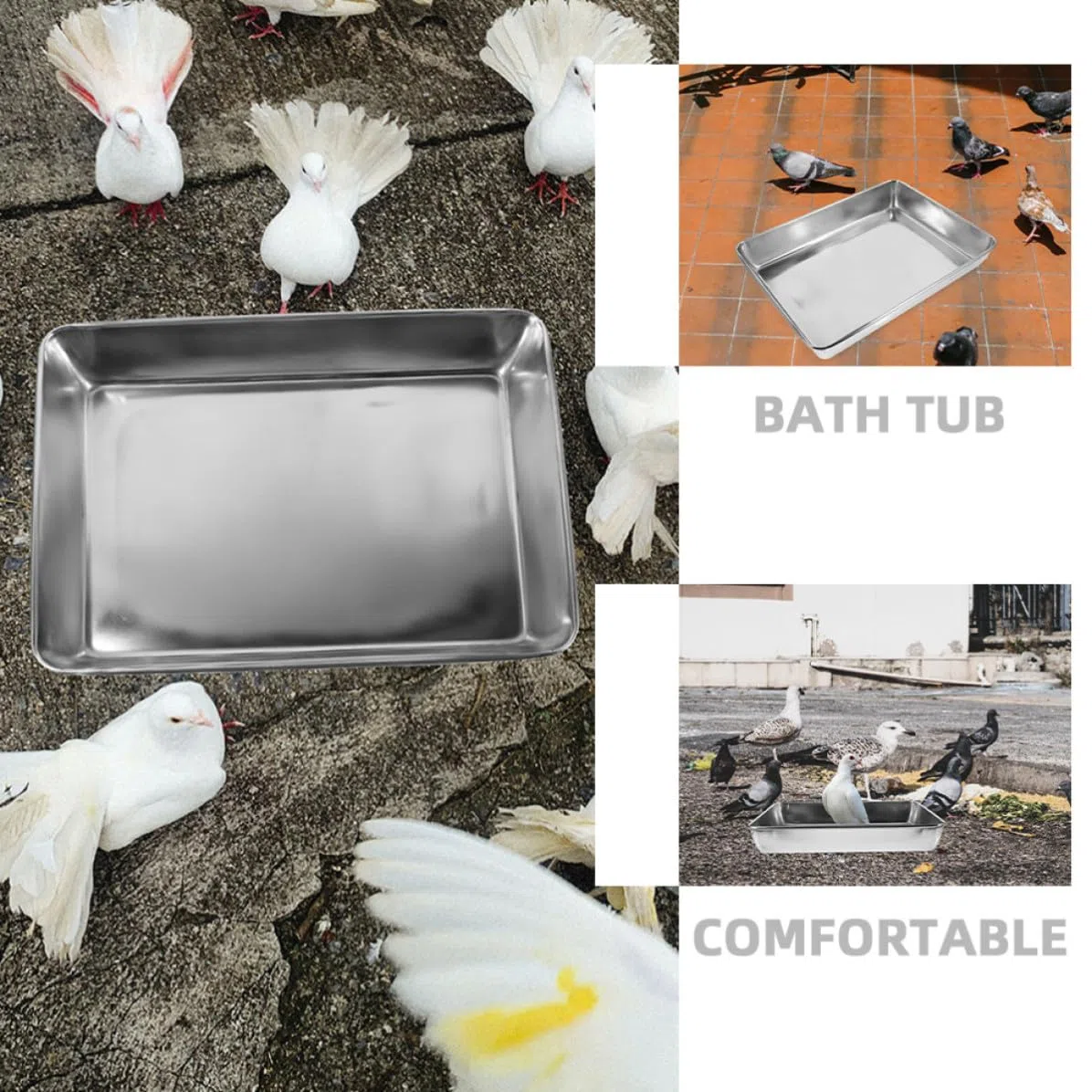 Vasca da Bagno in Acciaio Inox per Piccioni e Pappagalli, Design Profondo Anti-Spruzzo, Dimensioni 35X30 CM, Accessorio per Gabbie di Uccelli Domestici