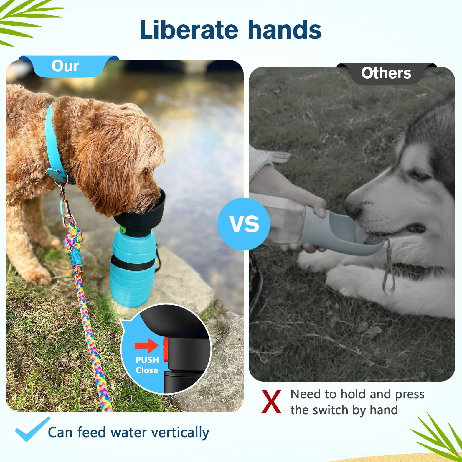 Pecute Bottiglia d'acqua Portatile per Cani (500ml), Distributore d'acqua per Cani e Gatti, Leggero e Portatile, Adatto per Viaggi Lunghi o Brevi