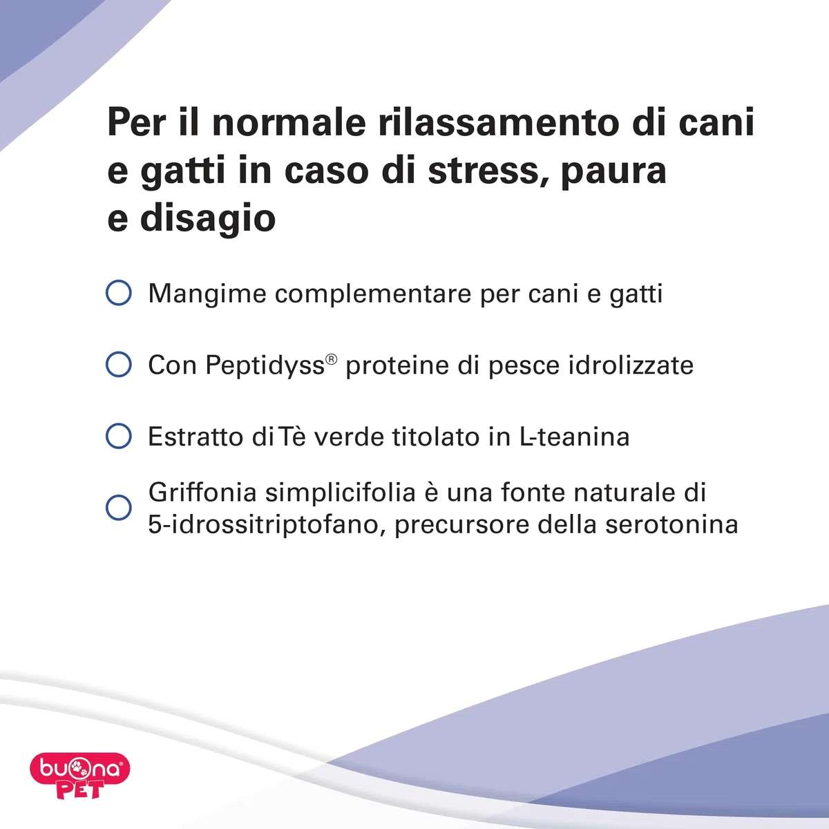 Buona Pet Calmina Mangime Complementare 60g con Siringa, Calmante per Cani e Gatti con Peptidyss®, Zinco, Vitamina B6, tè Verde e Griffonia, Rilassante per Cani e Gatti, Made in Italy