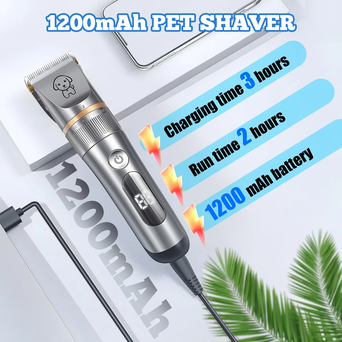 Tosatrice per Cani pelo Lungo Professionale, Animali Gatto Tosatore Elettrico, IPX7 Impermeabile Tosatore Rasoio, Ricaricabile, Basso Rumore, Schermo LED, Ricaricabile USB-C
