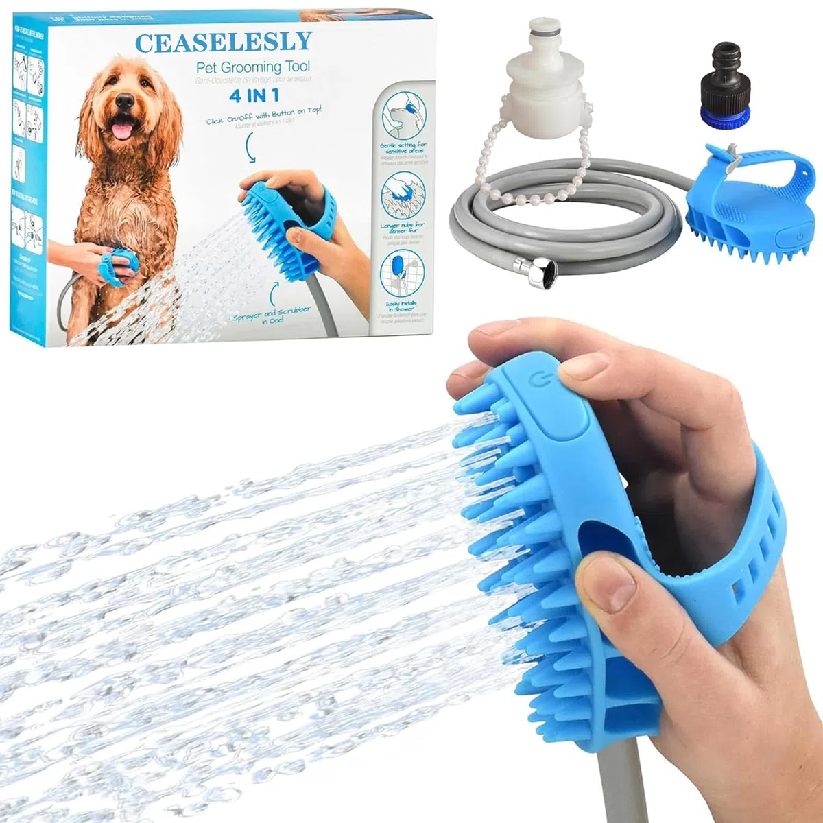 Spruzzatore doccia per animali domestici,Strumento da bagno per animali domestici,Spazzola da bagno per cani,Include tubo da 2,3 m, ideale per il bagno, la cura, massaggiare e lavare