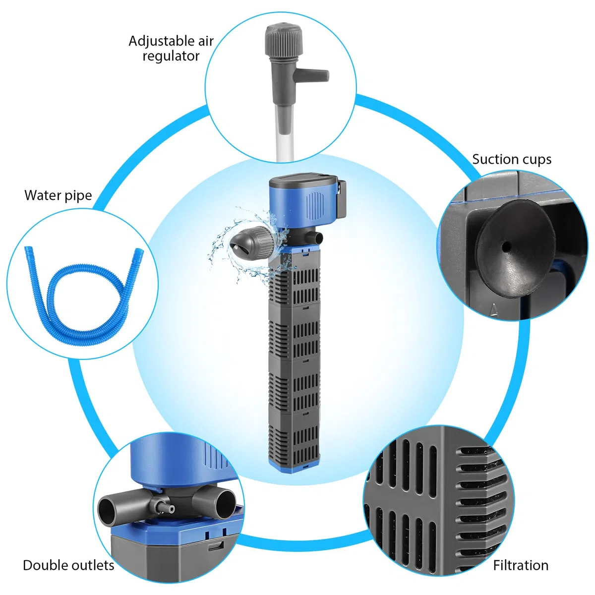 42W Filtro Acquario Interno con Flusso 2200 L/H per Acqua Pulita, Flusso d'Aria Regolabile, Basso Rumore e Silenzioso (42w)