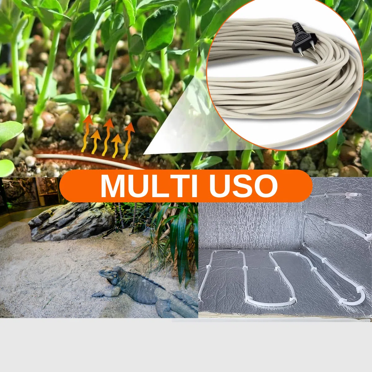 Pet Tribe Cavo Riscaldante 100W 9,5Mt Waterproof Doppio Rivestimento in Silicone Con Sondino Incorporato Made in Italy Terrario Multiuso PT47040