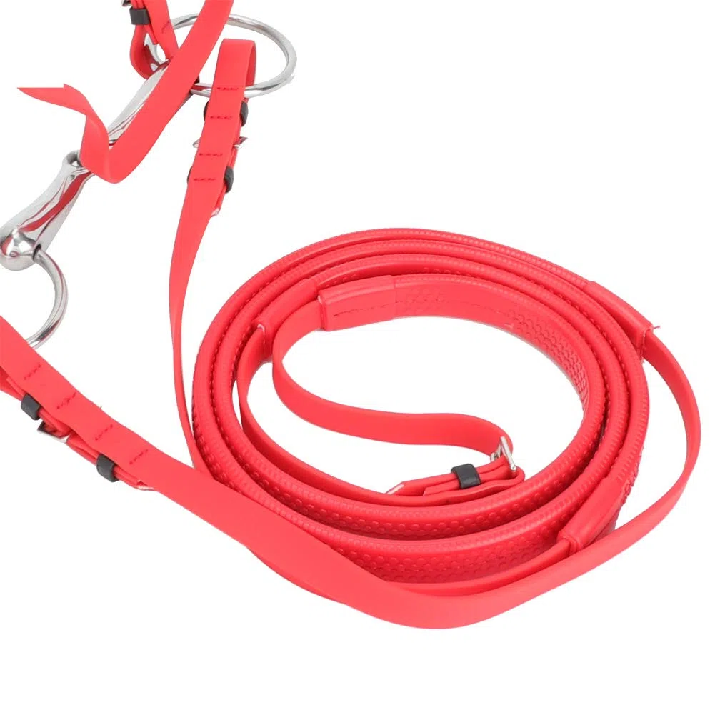 Qcwwy Briglia per Cavallo in PVC, Testiera per Imbracatura per Cavallo Regolabile Antiruggine con Filetto Cavo Rimovibile in Acciaio Inossidabile Attrezzatura Equestre Adatta per