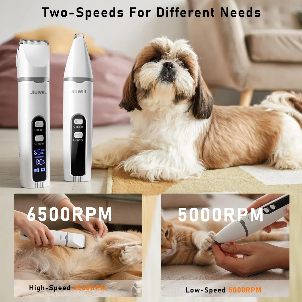 Tosatrice per cani per toelettatura, JIUWIIL Kit per toelettatura cani 4 in 1 Tosatrice con display LCD, Tosatrice per cani per unghie delle zampe, Rasoio Prodotti