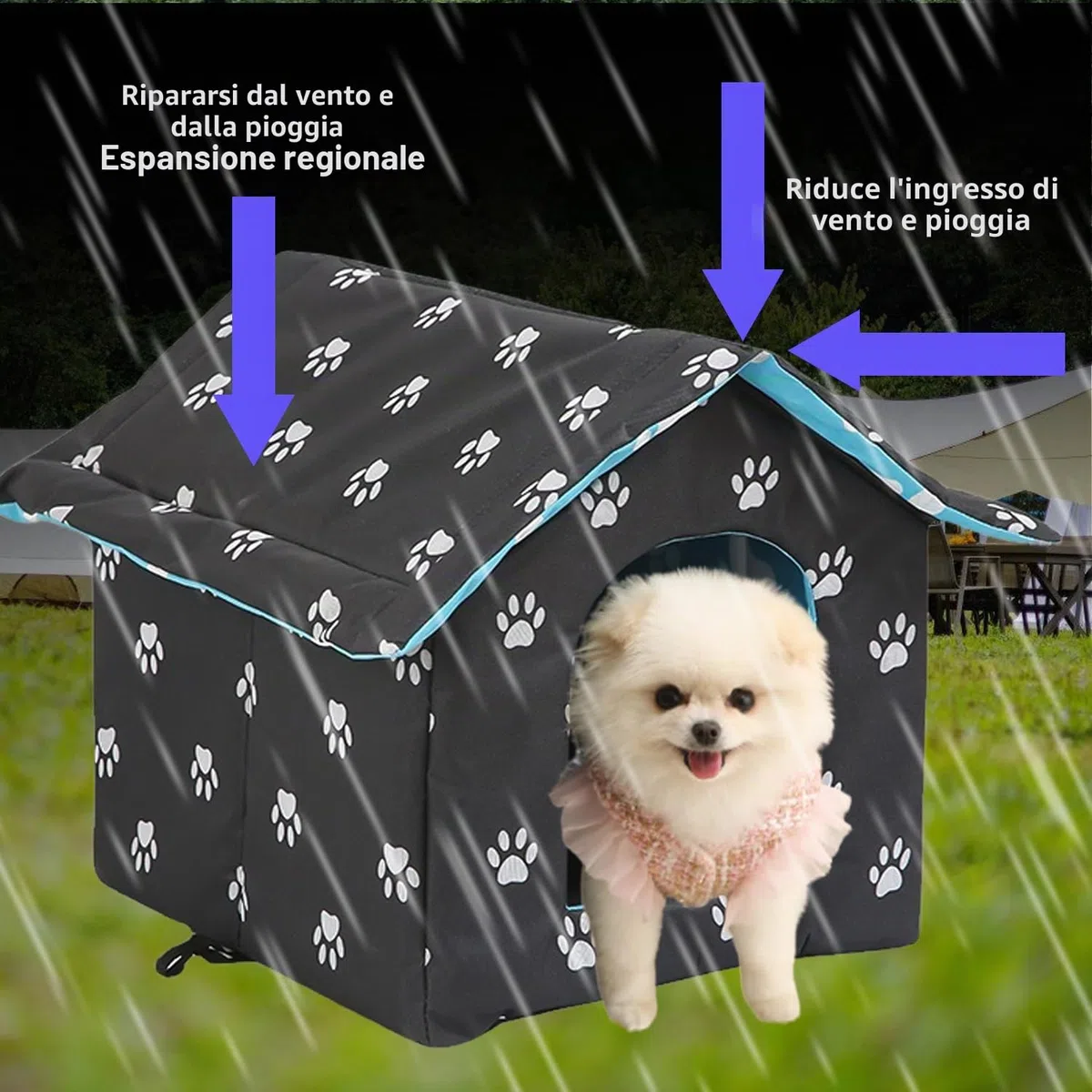 Cuccia per gatti per esterni, resistente all'inverno: cuccia per gatti pieghevole, lavabile, resistente agli agenti atmosferici, impermeabile e calda, casa all'aperto per animali domestici in