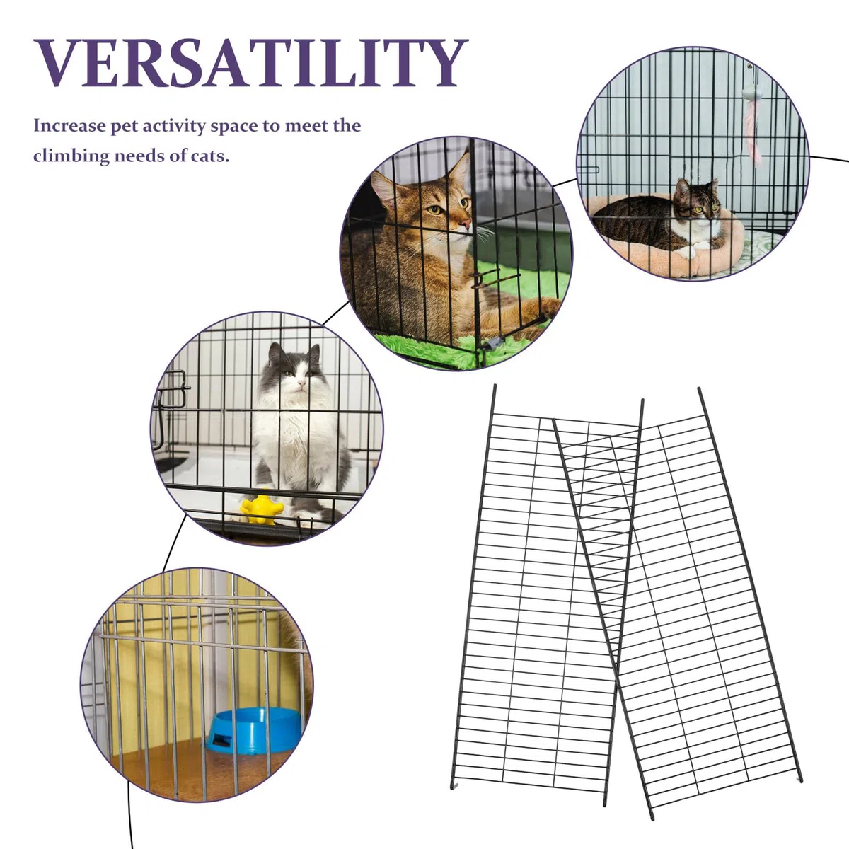 Alasum Scala per Gatti 2 Unitá in Ferro Nero Resistente per Gabbie e Recinti a Filo, Accessorio Multifunzionale per Casetta e Spazio Interno per Animali Domestici