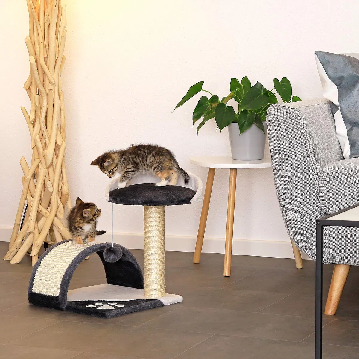 lionto Tiragraffi per Gatto Albero Tiragraffi Gatto Gioco Giocattolo Gatti Altezza 43 cm, Grigio/Bianco