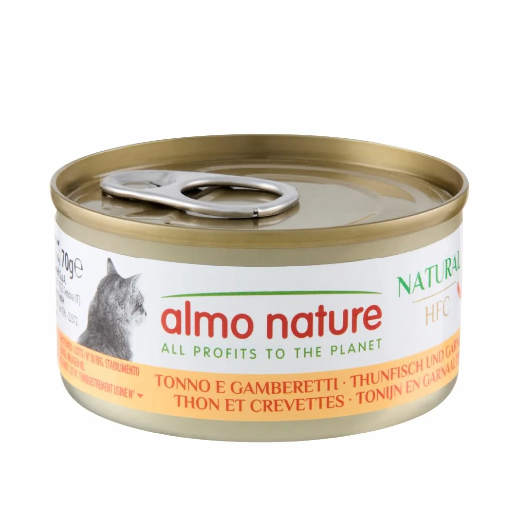 Almo Nature HFC Natural, Alimento Umido per Gatti - Tonno e Gamberetti - Human-Grade - 70g, Confezione da 24