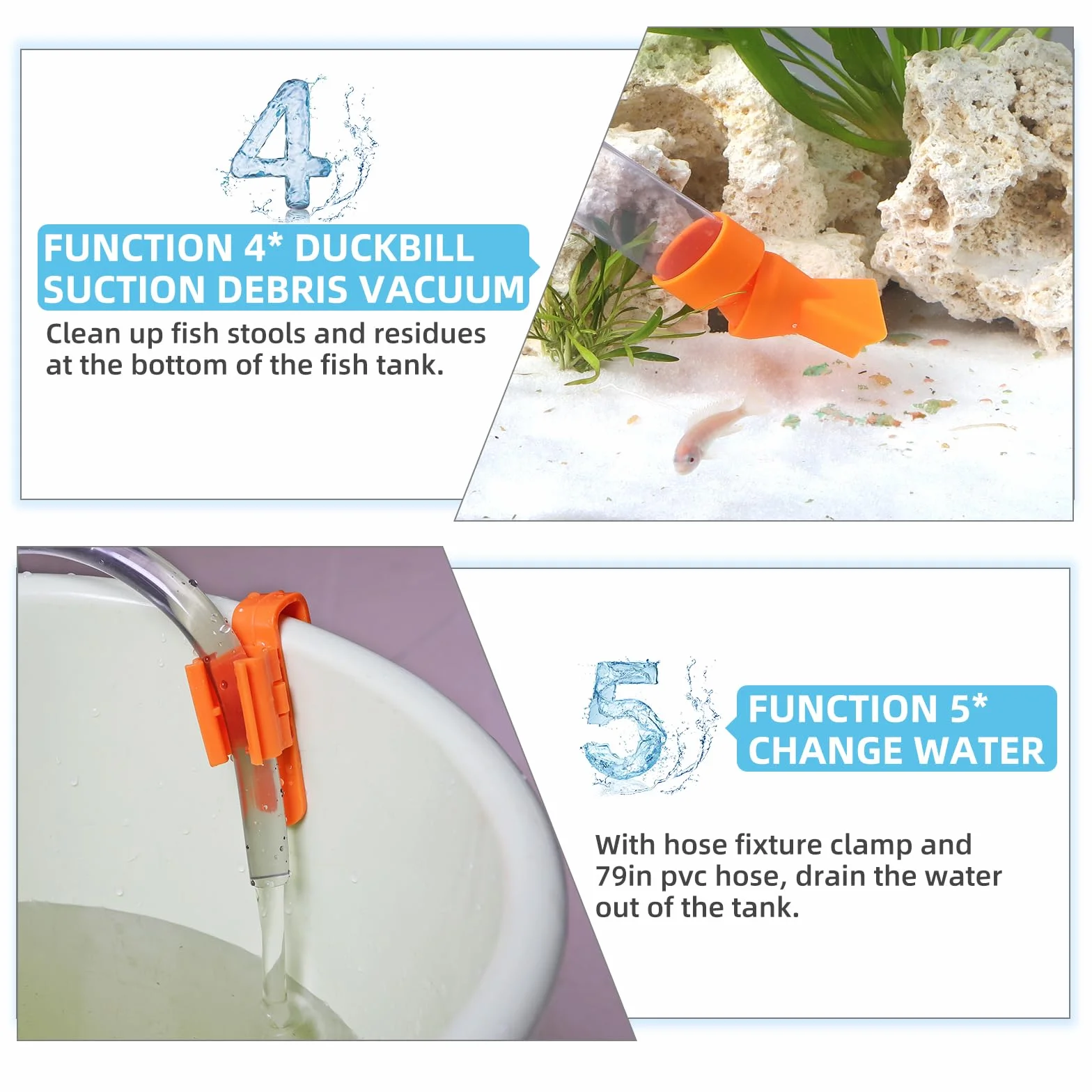 hygger Pulizia Acquario Ghiaia, Aspirapolvere per Acquario Kit di Pulizia per Cambio Acqua con Rete Spazzola,Sabbia Pulitore Acquario Sifone Aspirapolvere con Morsetto Regolatore Tubo Acqua