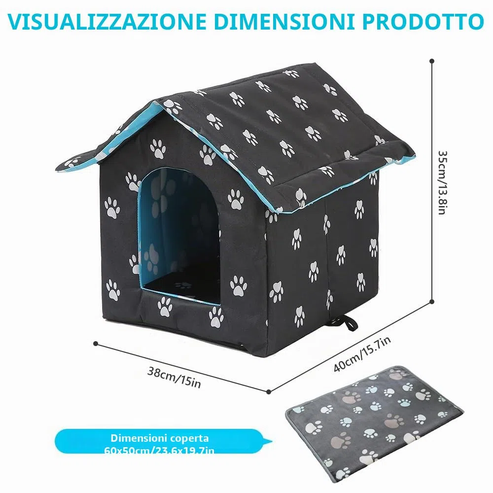LUFEIS Casetta Per Gatti Per Esterni, Cuccia Per Gatto Da Esterno, Casetta Per Gatti Da Esterno Impermeabile, CasettaGatto Esterno Con Cuscino Rimovibile, per Animali Domestici e Randagi (Blue, M)