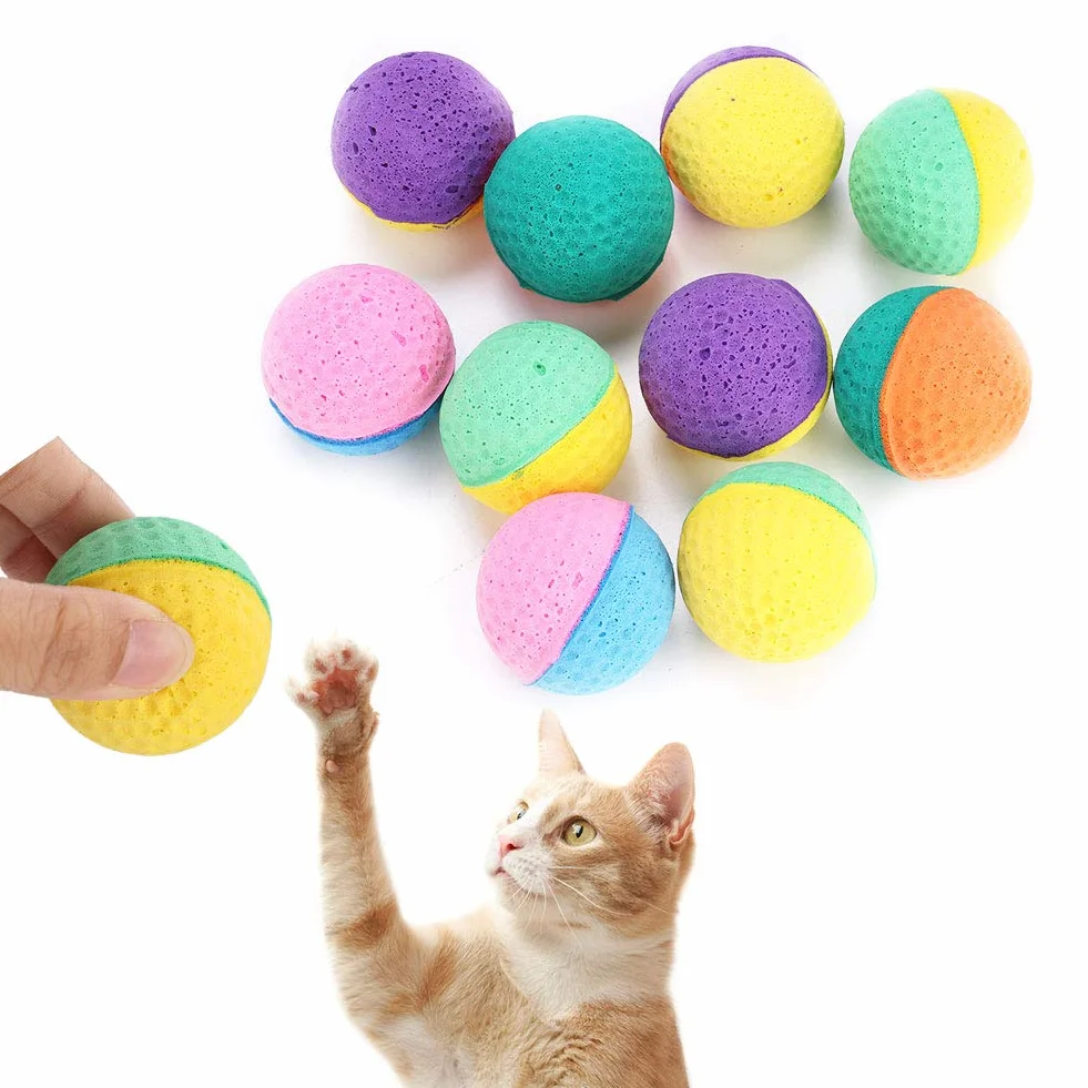 Set di 10 Palline per Gatti - Giocattoli Interattivi Colorati in Schiuma, Palle Rimbalzanti per Animali Domestici