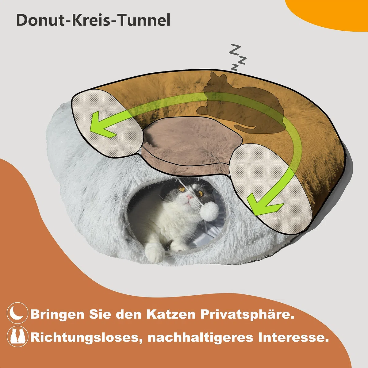 Letto a Tunnel per Gatti, Tunnel per Gatti Grandi, Grigio Chiaro
