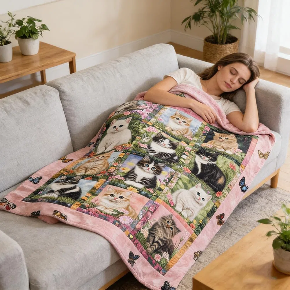 Coperta Per Gatti 150x100 Cm - Morbida Flanella Con Design Fiori e Farfalle Stile Pittura a Olio - Coperta Per Divano,Picnic, Campeggio Letto - Regalo Per Amanti Dei Gatti