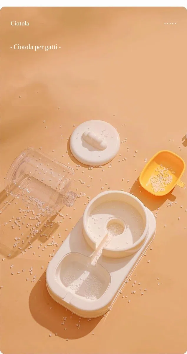 dispenser crocchette gatto,distributore cibo gatti, 2 ciotole con erogatore d'acqua 2,2 l + 1,8 l (rosa)