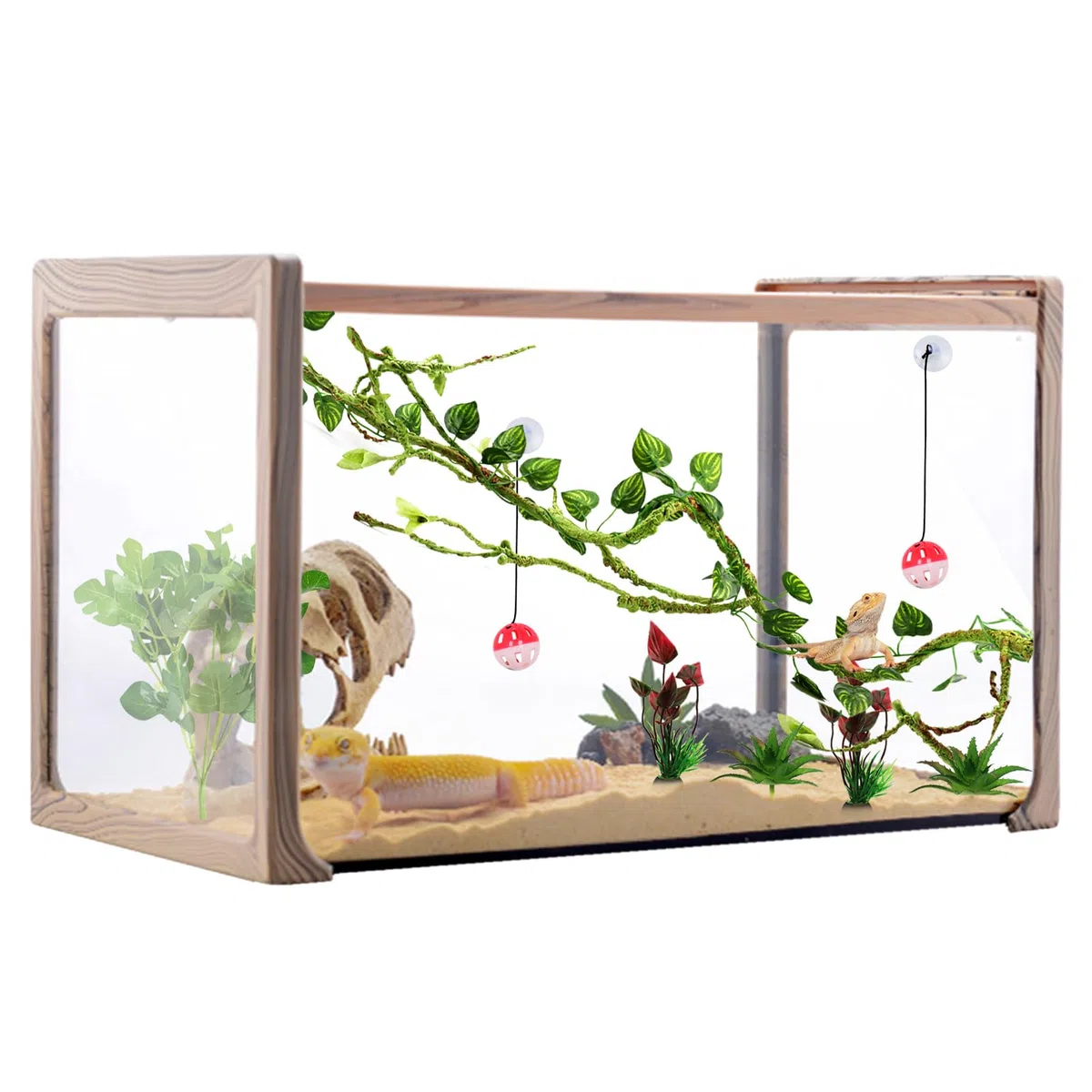 QUOZUO Accessori per Serbatoi di Drago Barbuto, Piante rettili, Giungla Pieghevole, Ramo di terrario, Foglie in plastica Flessibile
