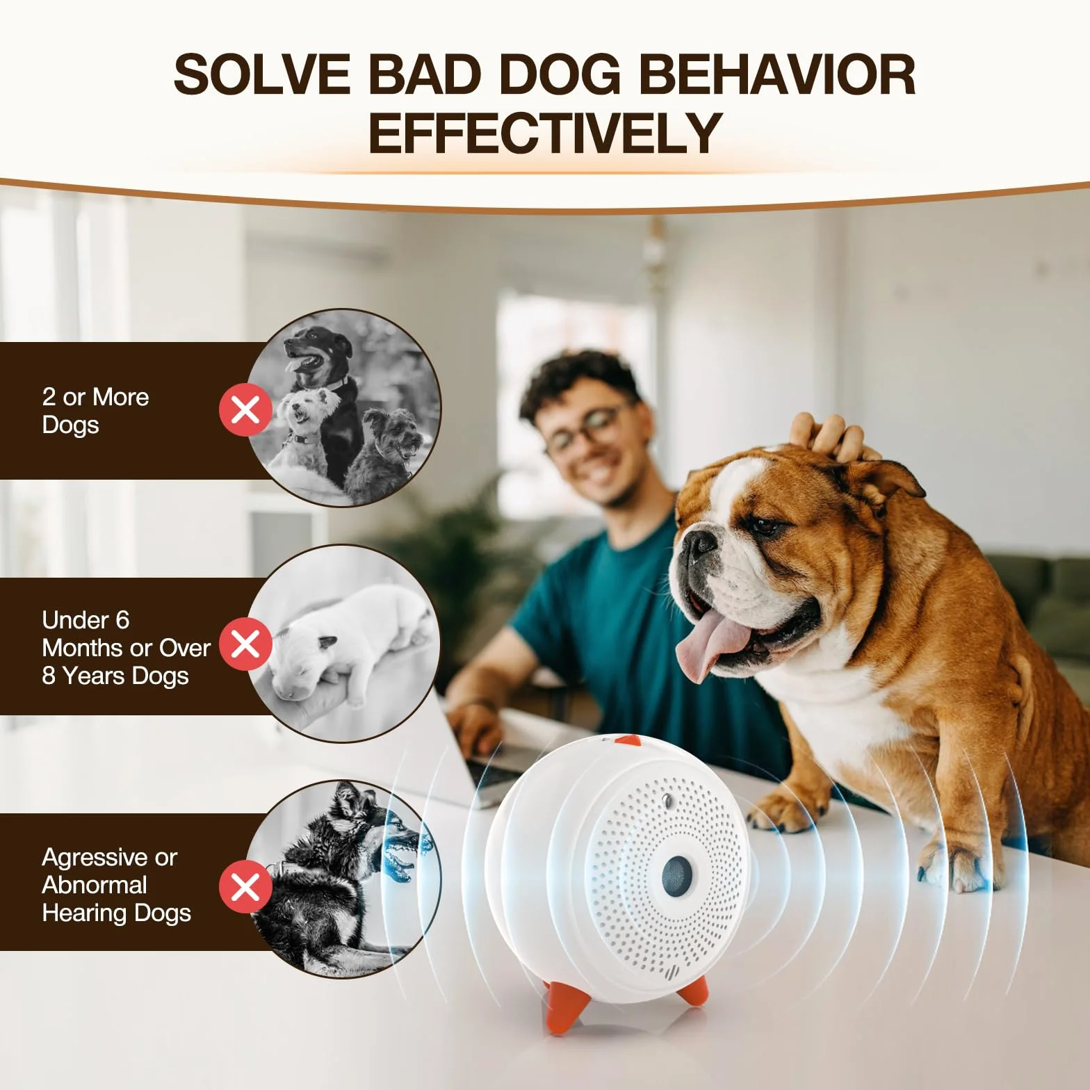 Antiabbaio, Automatico AntiAbbaio per Cani Deterrenti, Ultrasuoni Anti Abbaio Cani Dispositivo, Anti-Abbaio Impermeabile & Ricaricabile con 33ft Raggio di Azione, per Cani Grande/Piccola Taglia