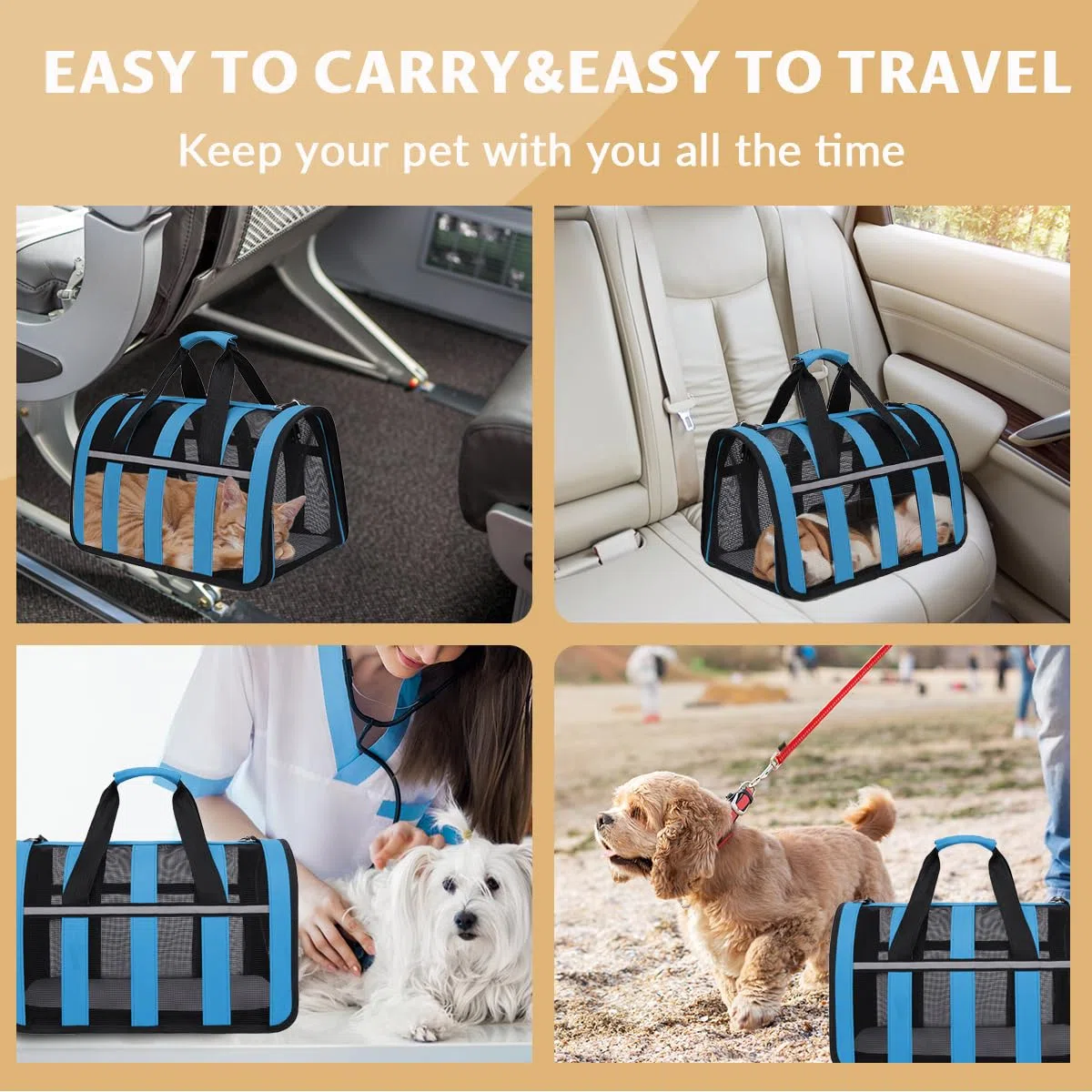 Trasportino Gatto, Borsa Ripiegabile Trasportino per Gatti Viaggio, Cane con Materasso Morbido Striscia Riflettente,Aereo Borsa per Animali Domestici