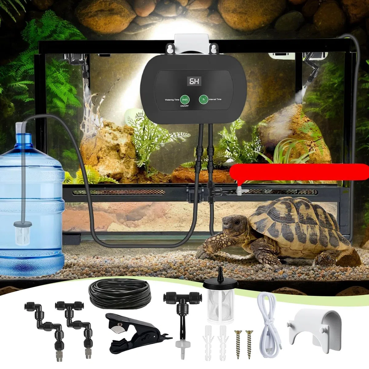 Umidificatore per Terrario - Spruzzatore Automatico con Timer per Rettili | Nebulizzatore Portatile Con Ugello Regolabile 360 Gradi Per Piante Camaleonte Rana Serpente