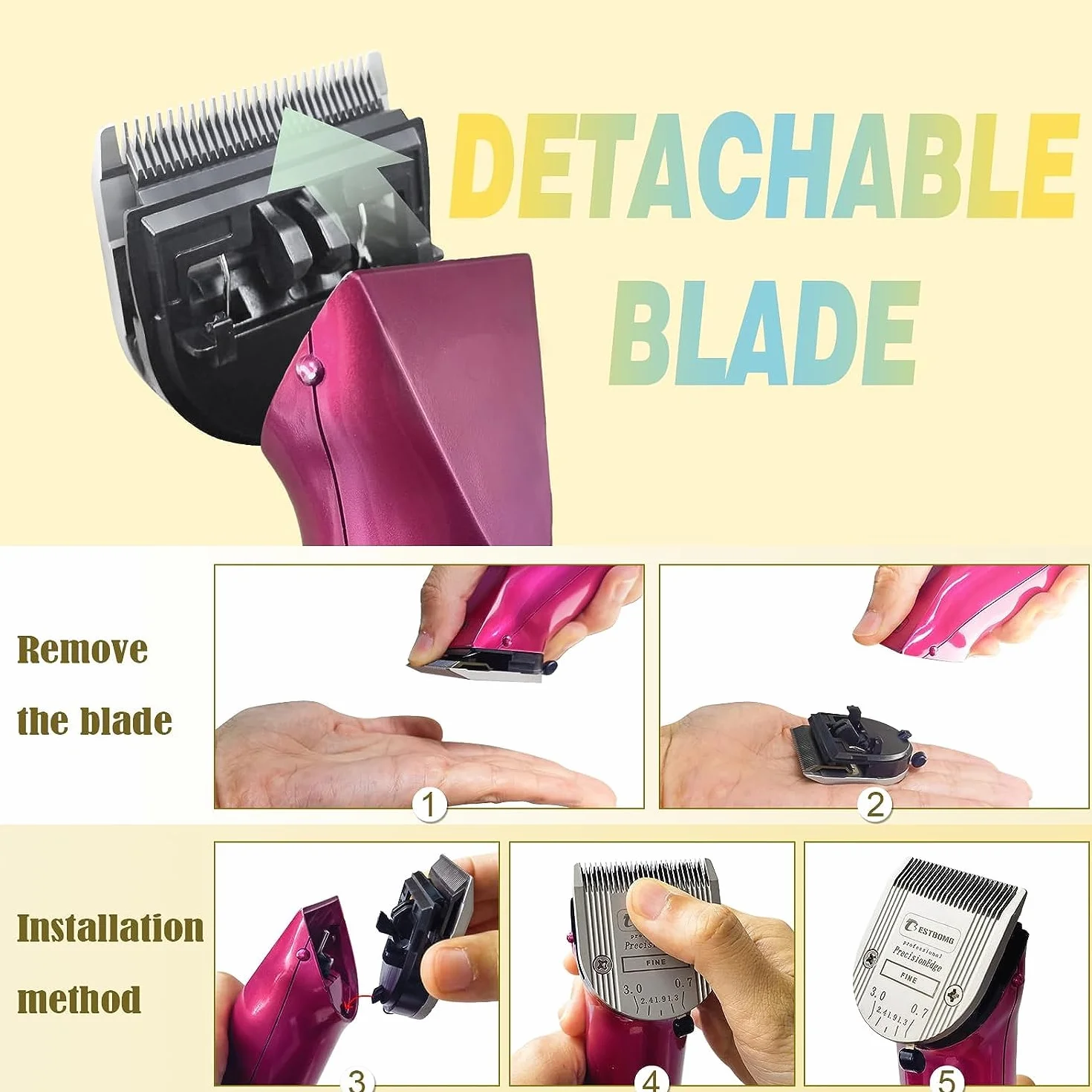 BESTBOMG Confezione da 2 Lame per Cani Professionali 5 in 1 con Lunghezza di Taglio Regolabile da 0,7-3 mm,compatibili con Wahl Arco,Bravura e Moser Arco 1870/1871/1872/1873/1854
