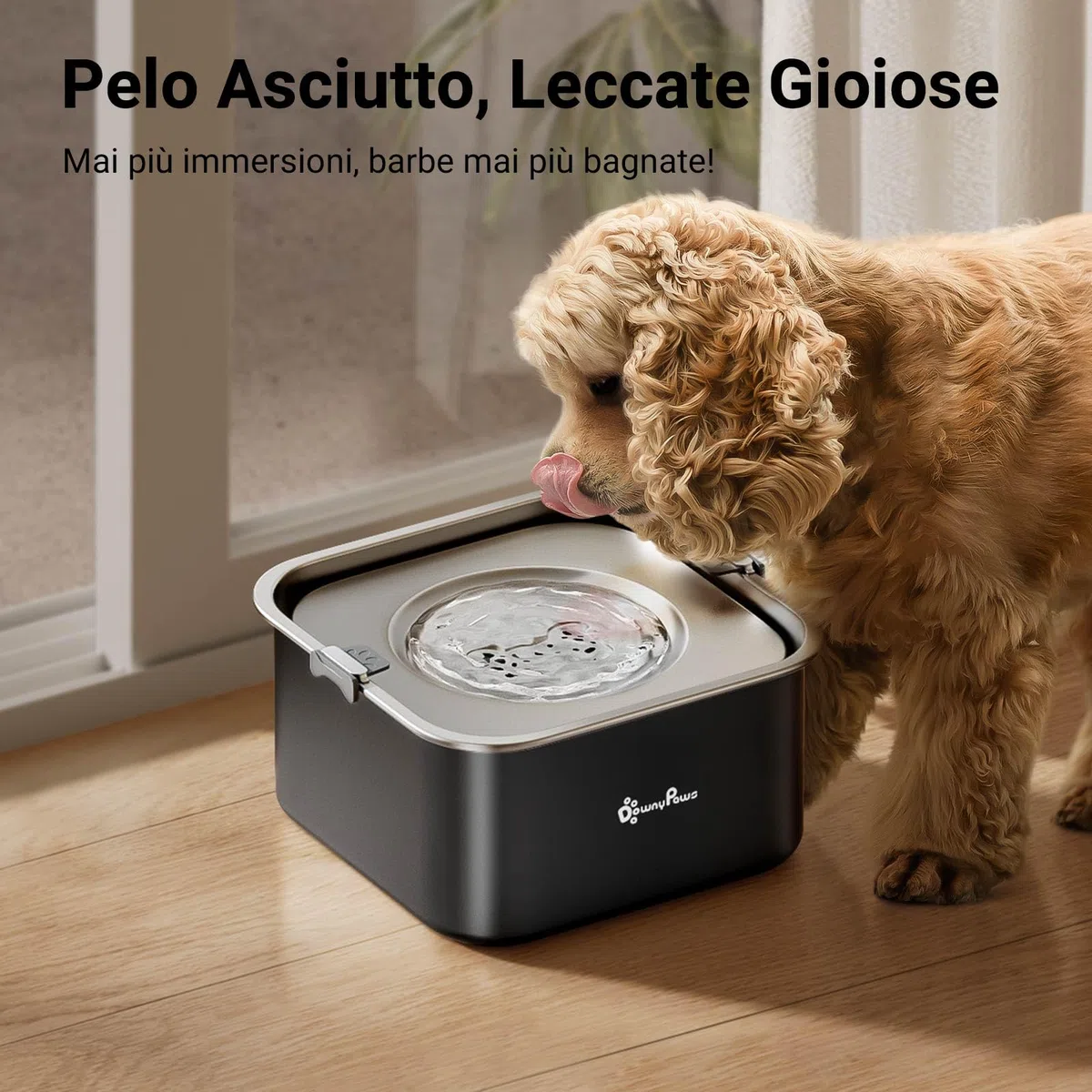 DownyPaws Ciotola Acqua Cane Antigoccia per Piccoli e Medi, 3L Ciotola Antigoccia Cane in Acciaio Inossidabile, Ciotole Acqua Cani Antipolvere e Antiscivolo, Mantiene Pavimento Asciutto (Nero)