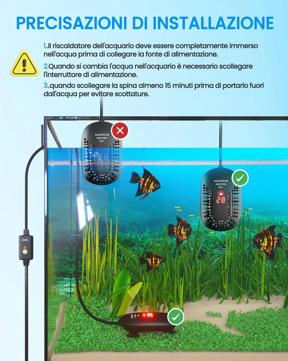DoRight 50W Riscaldatore Sommergibile per Acquario 50L Riscaldatore Digitale per Acquario con Termometro Display LED Intelligente, Protezione da Sovratemperatura, Termostato per Betta e Turtle