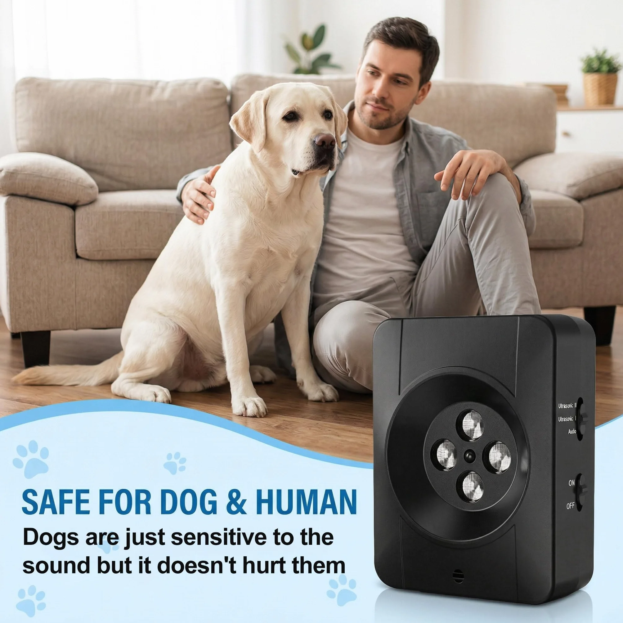 Dispositivo Antiabbaio per Cani, Automatico Dispositivo antiabbaio a ultrasuoni per cani di piccola grande taglia, IP45 Impermeabile & 33FT Dispositivo antiabbaio contro i cani dei vicini (Nero)