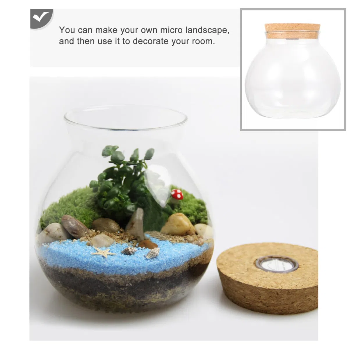 UKCOCO Bottiglia di vetro per paesaggio con coperchio, decorazione per matrimonio, in vetro borosilicato, ecologica, per terrari, fai da te, con micro paesaggio