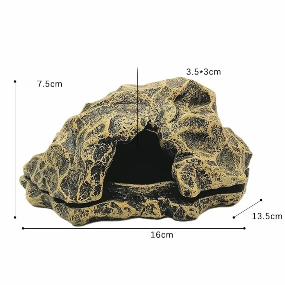 OMEM Rettile Hide Grotta Roccia Resina Paesaggio con Bacino Del Cibo Ciotola Acqua per Geco, Lucertola, Serpente, Corna, Rana, Ragno, Pet Escape House Durevole Rifugio (Marrone)