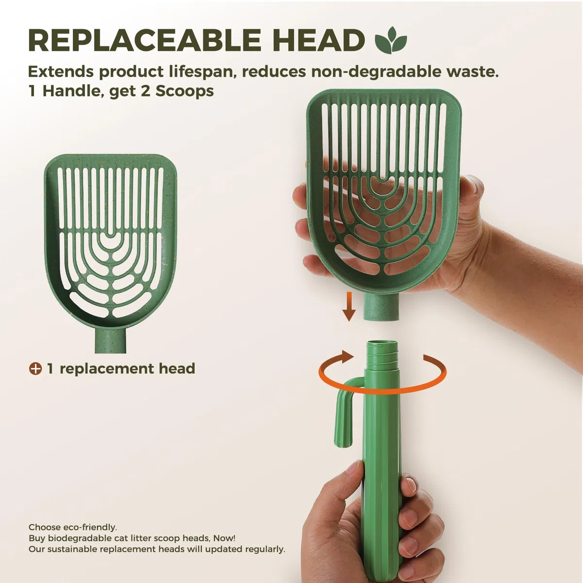PAWZ Road Paletta per lettiera Cactus con supporto - 2 teste in plastica di paglia biodegradabile e manico durevole in ABS e scatola - Paletta per gatti premium con 1 rotolo di sacco per rifiuti