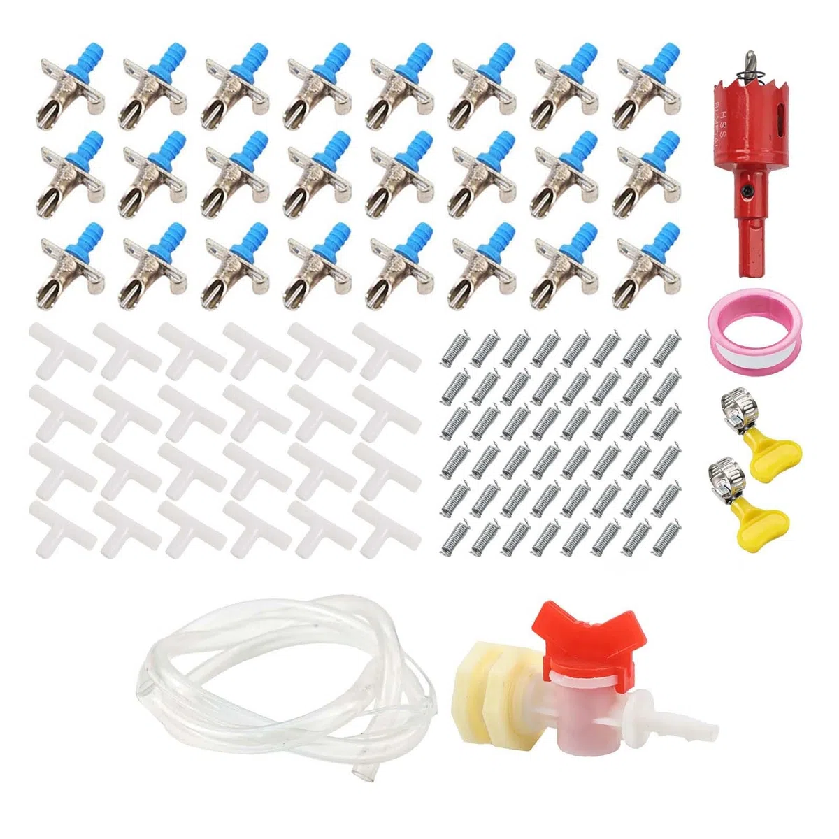 Fontana automatica per conigli, con doppio ugello a molla, per conigliera, gabbia, sistema di idratazione per animali domestici, colore blu (set da 24 pezzi)