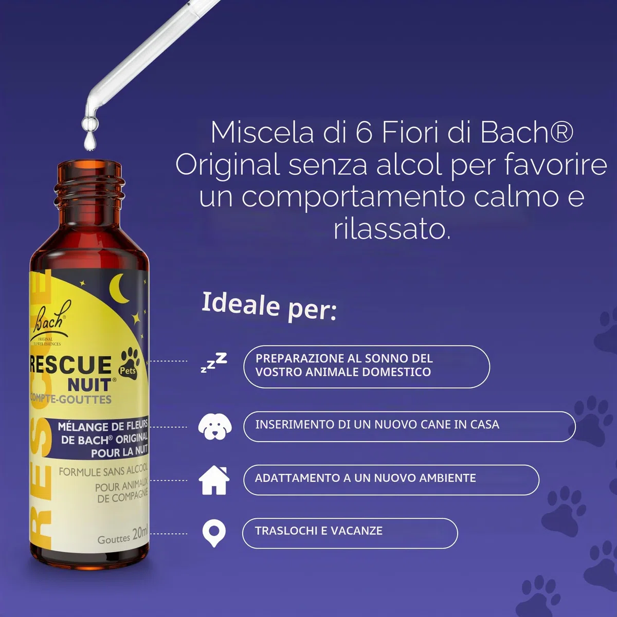 RESCUE NOIT PETS - Contagocce - Serenità per animali, ideale da viaggio, toelettatura, rumore, vegano e senza alcool, 20 ml