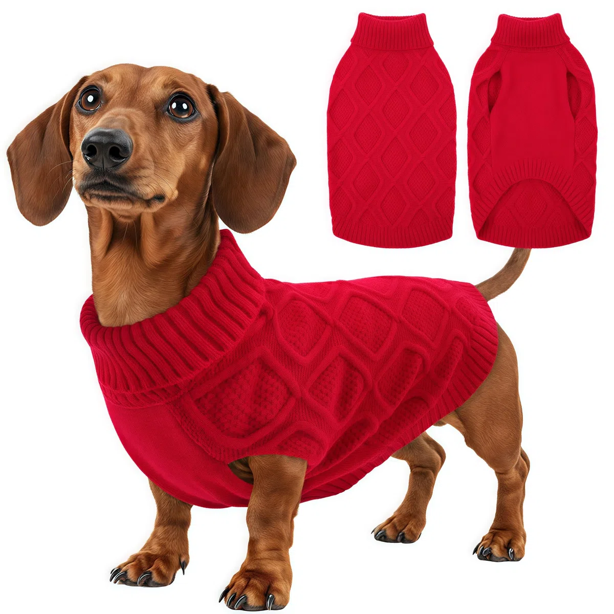KONVINIT Maglione per Cane Piccolo Senza Maniche a Collo Alto Maglia Morbida ed Elastica Maglioncino Cane Chihuahua - Rosso Natalizio/Blu