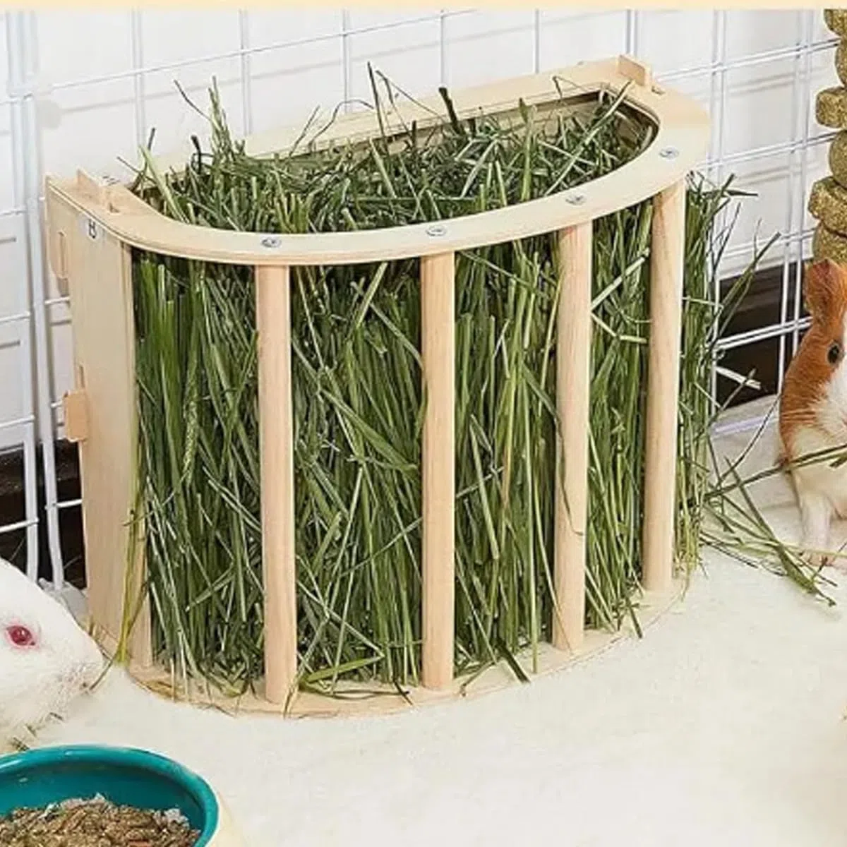 Mangiatoia per fieno in legno per piccoli animali, grande contenitore per fieno sospeso, adatto per conigli e porcellini d'India