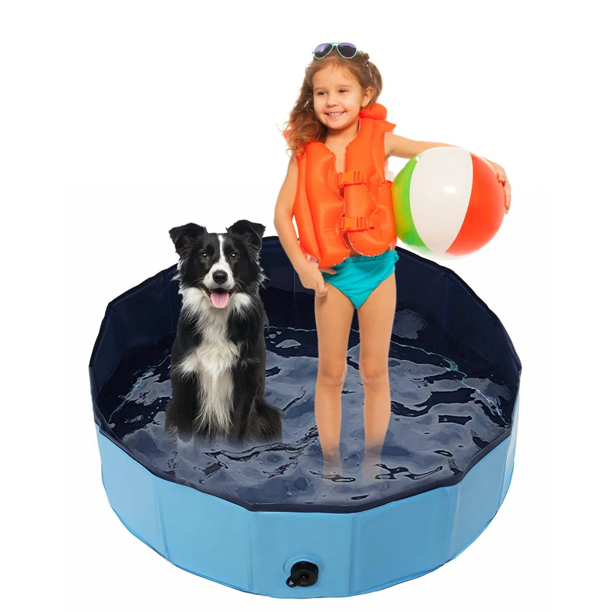 Jsdoin - Piscina pieghevole per cani, piscina portatile per cani, vasca da bagno per animali domestici e bambini, piscina antiscivolo in PVC per bambini, vasca da bagno per cani e gatti per giardino