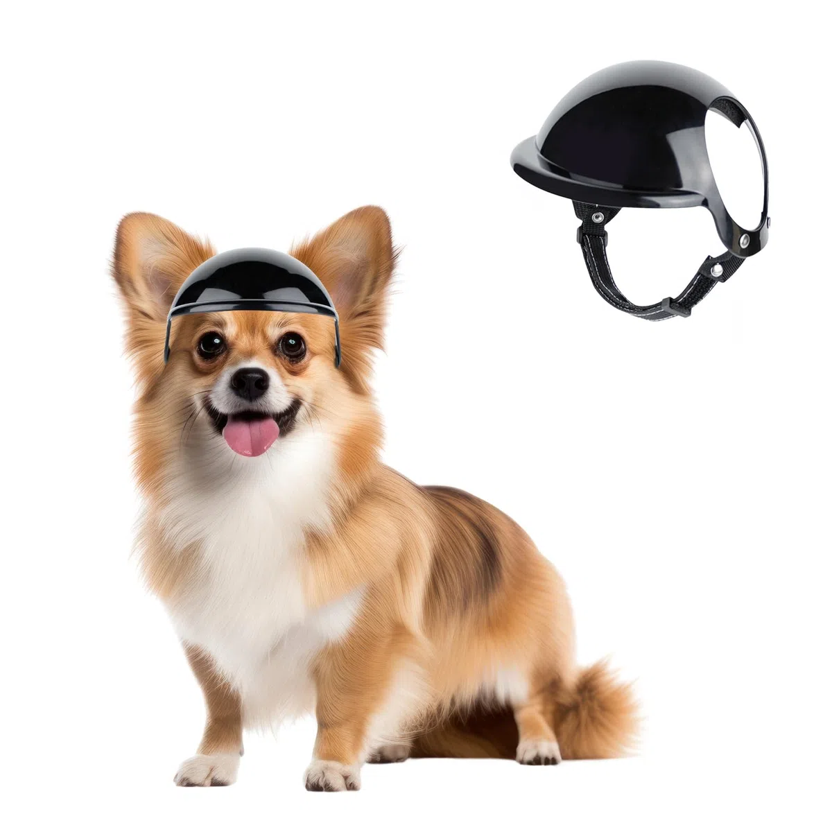 Piccolo casco per cani con fori per le orecchie, regolabile e robusto, per attività all'aperto, moto, bicicletta, nero, S