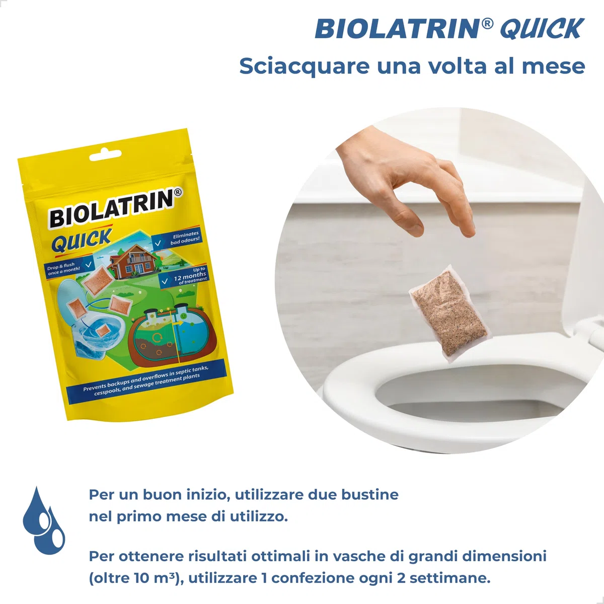 QUICK - Trattamento Biologico Avanzato per Fosse Settiche - per Casa, Fattoria, Aree Ricreative - Risultati Rapidi - Adatto a Sistemi Moderni - Sufficiente per 1 anno - 12 sacchetti - 400G