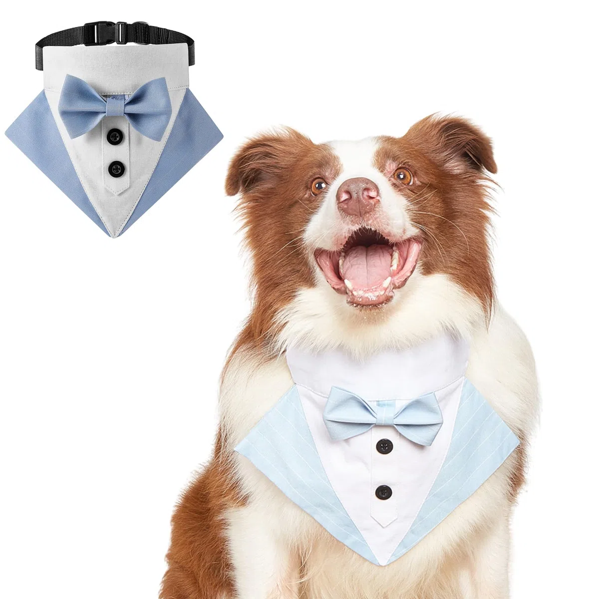 Bandana con collare per smoking per cani, formale per matrimoni, costumi di compleanno per gatti, cuccioli, cani di piccola taglia e cani di taglia media, vestito per feste, festival, blu, M