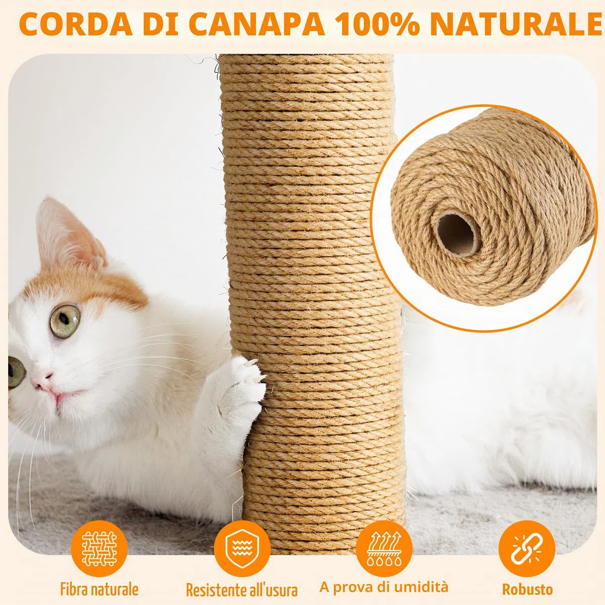 100m Corda per Tiragraffi in Sisal Naturale 6mm - per Gatti, fai da te, Decorazione casa/giardino - Corda tiragraffi per gatti di ricambio(100 m x 6 mm)