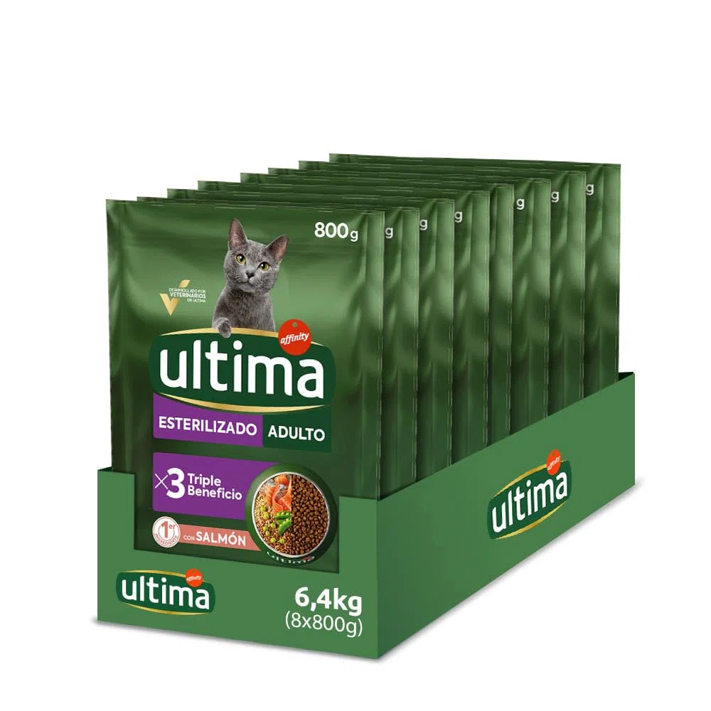 Ultima Sterilizzati Adult Salmone - Crocchette per gatti - Confezione da 8 x 800g - Totale 6,4kg