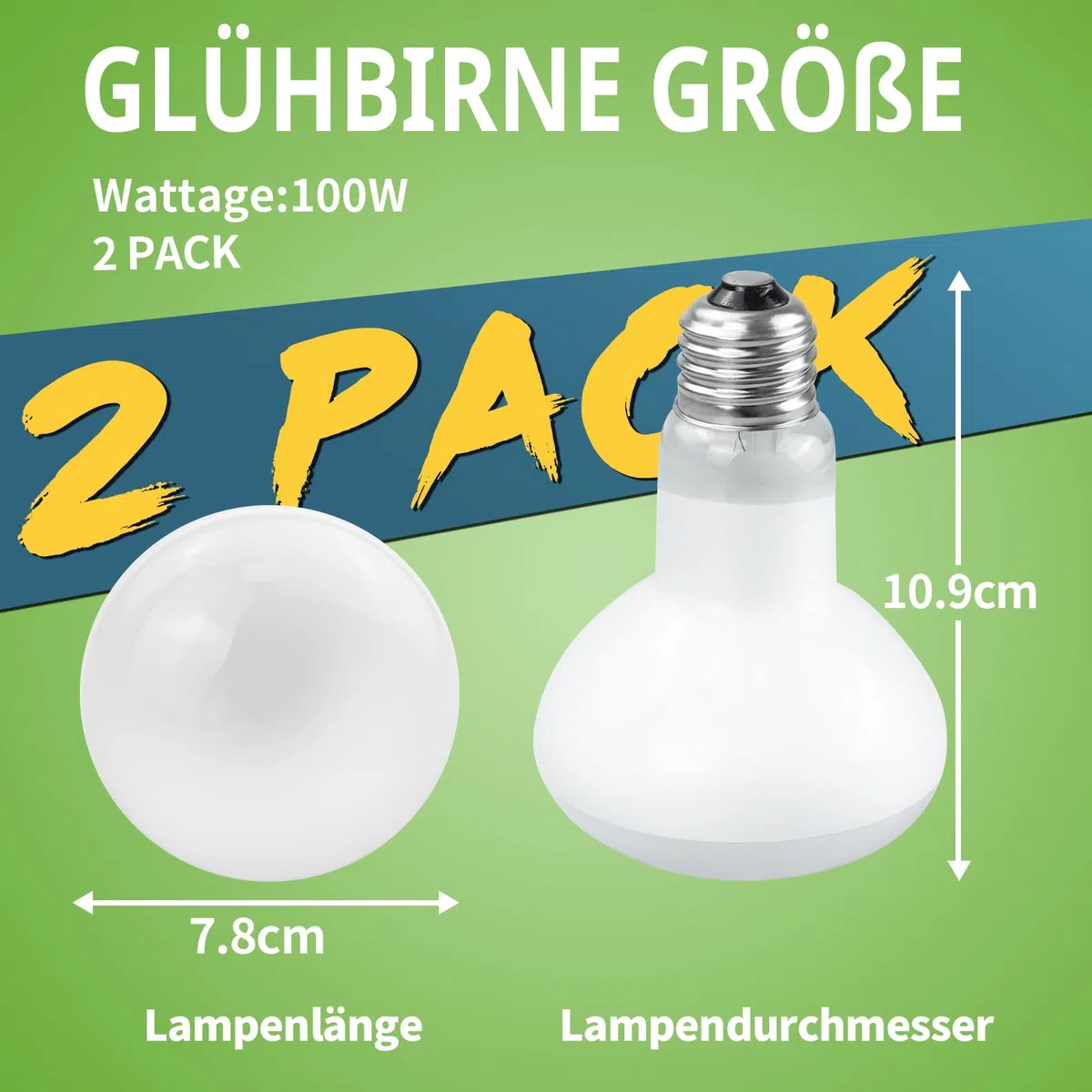 LUCKY HERP Confezione da 2 lampade per terrario, 100 W per rettili, lampada da sole, anfibi, luce diurna, per tartarughe, barba, lucertola