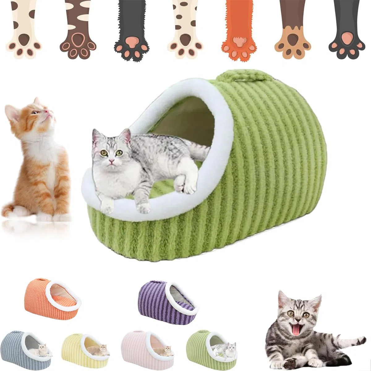 Zentrics Cozy Hideaway Pet Bed, Zentrics Dog Bed, Small Cat Beds for Indoor Cats, Cozy Pet Hideaway Bed for Dogs, Thick Fleece Warm Slipper Pet Bed, for Small Medium Pets (L,Green)