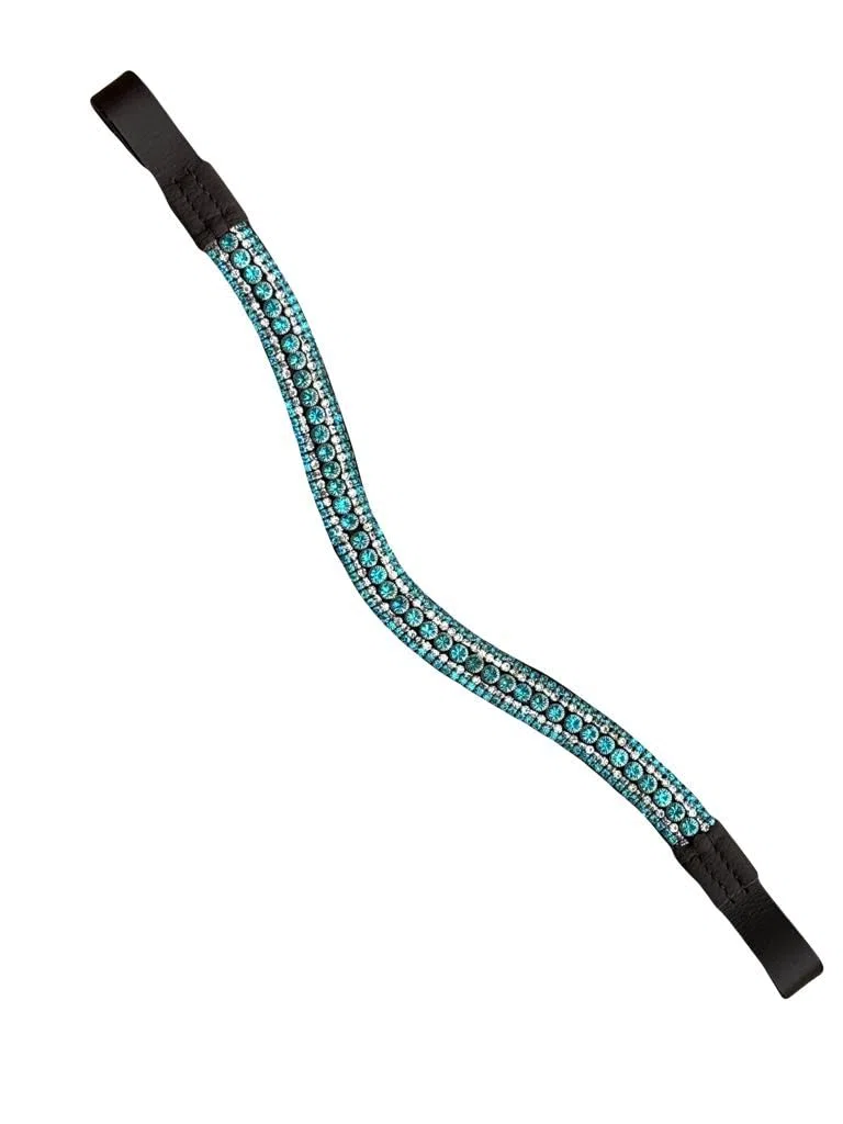 Bel frontalino ricurvo luccicante in cristalli color turchese