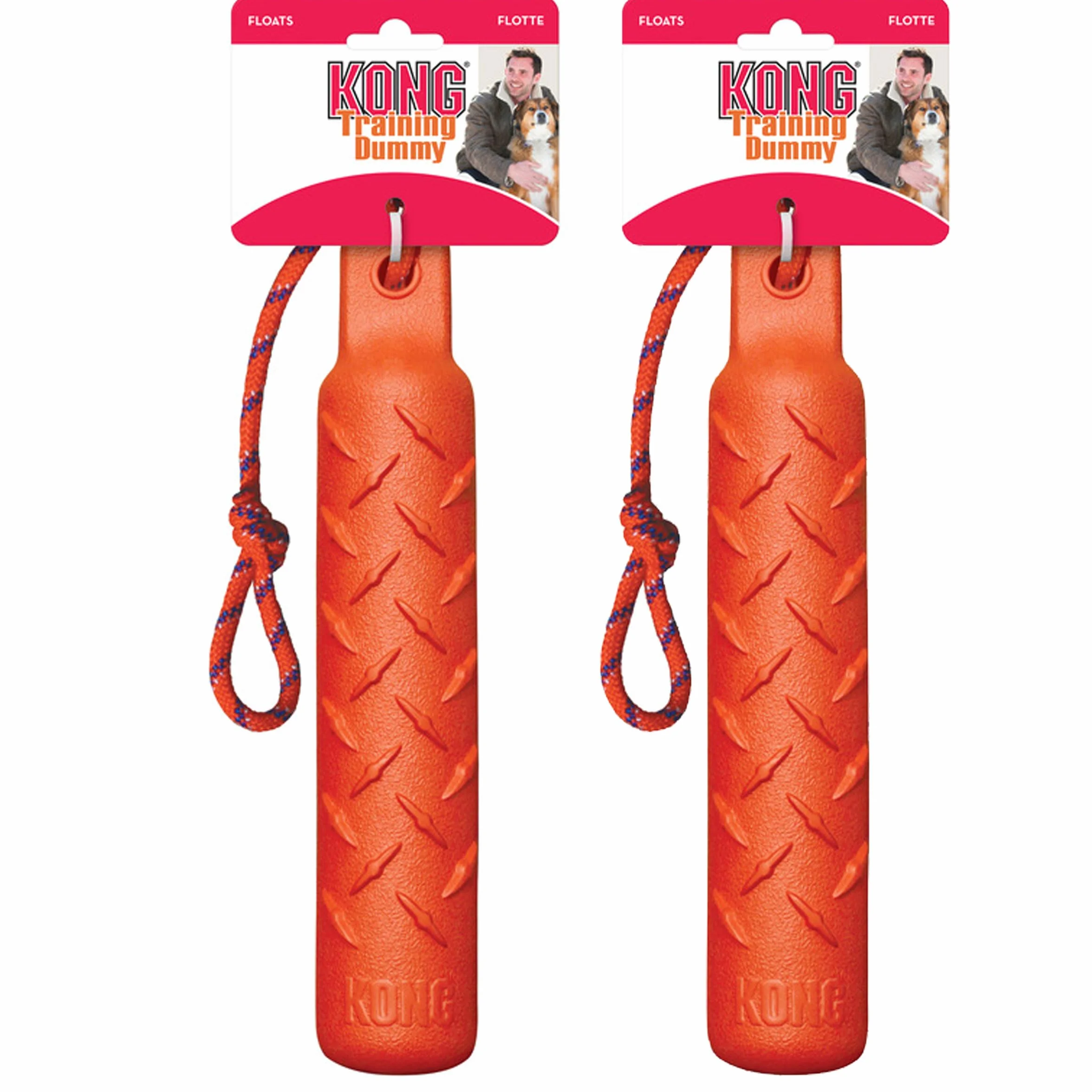 KONG Giocattolo per cani con corda finta per addestramento, resistente, galleggiante, per recuperare e addestrare, confezione da 2 (arancione, grande)